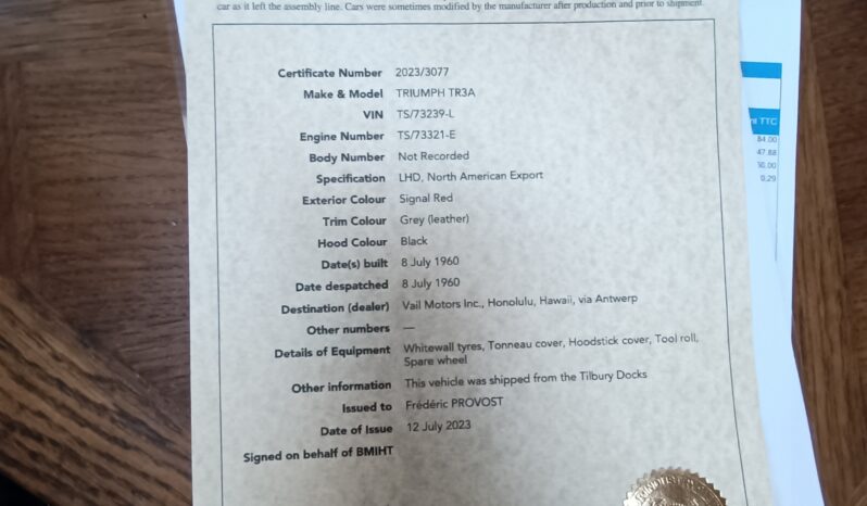 1960 Triumph TR3A complet